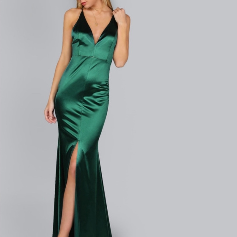 Emerald green gown open back silk gown